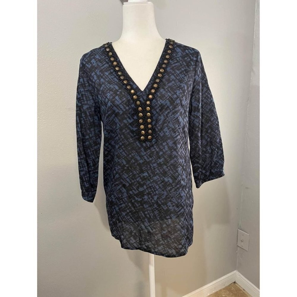 Michael Kors V Neck Embellished Cotton Blouse Size Small